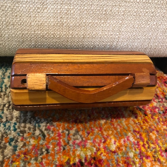 VTG 70s Boho wooden box mini bag handle crossbody - Picture 2 of 7
